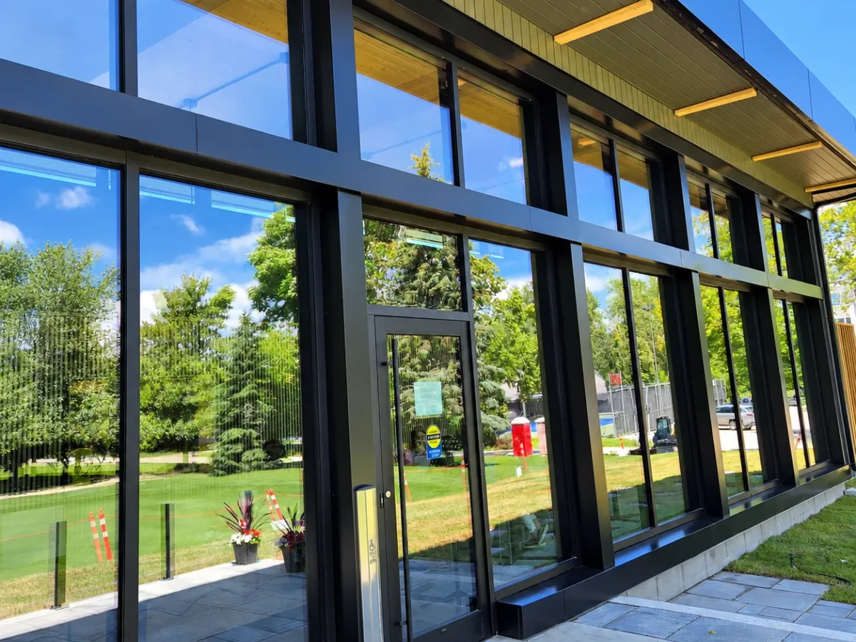 Streak-free commercial windows and doors on a sunny day
